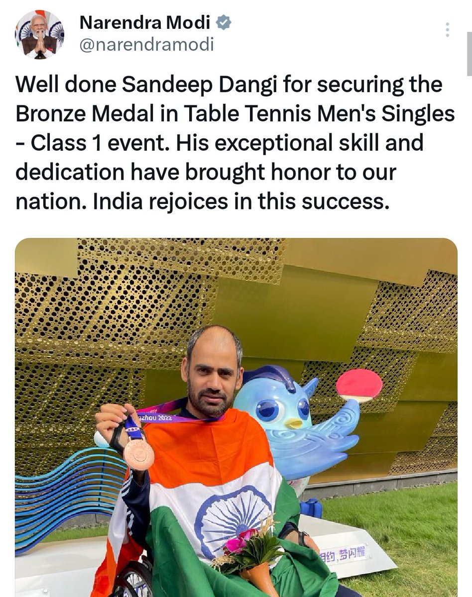 PoornimaNimo's tweet photo. While every other party and its handles are busy targetting Modi ji by trying to prove themselves a devout and staunch Hindu, Modiji tirelessly and patiently is tweeting about each and every player who won a medal in Asian para Games with pic, meticulously mentioning names of players, qualities and words of encouragement.
No player can complain that PM Modi forgot them even in Para Games.
For Modi ji each and every person of his bharat desh is important.
#PMHoTohAisaHo