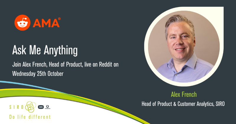 SIROIreland's tweet photo. Are you looking to switch broadband this winter? Or want to know how you can improve your Wi-Fi coverage?
Join Alex our Head of Product live on @reddit from 4pm today to answer all your broadband queries.
#DoLifeDifferent #ConnectivityMatters #AskUsAnything