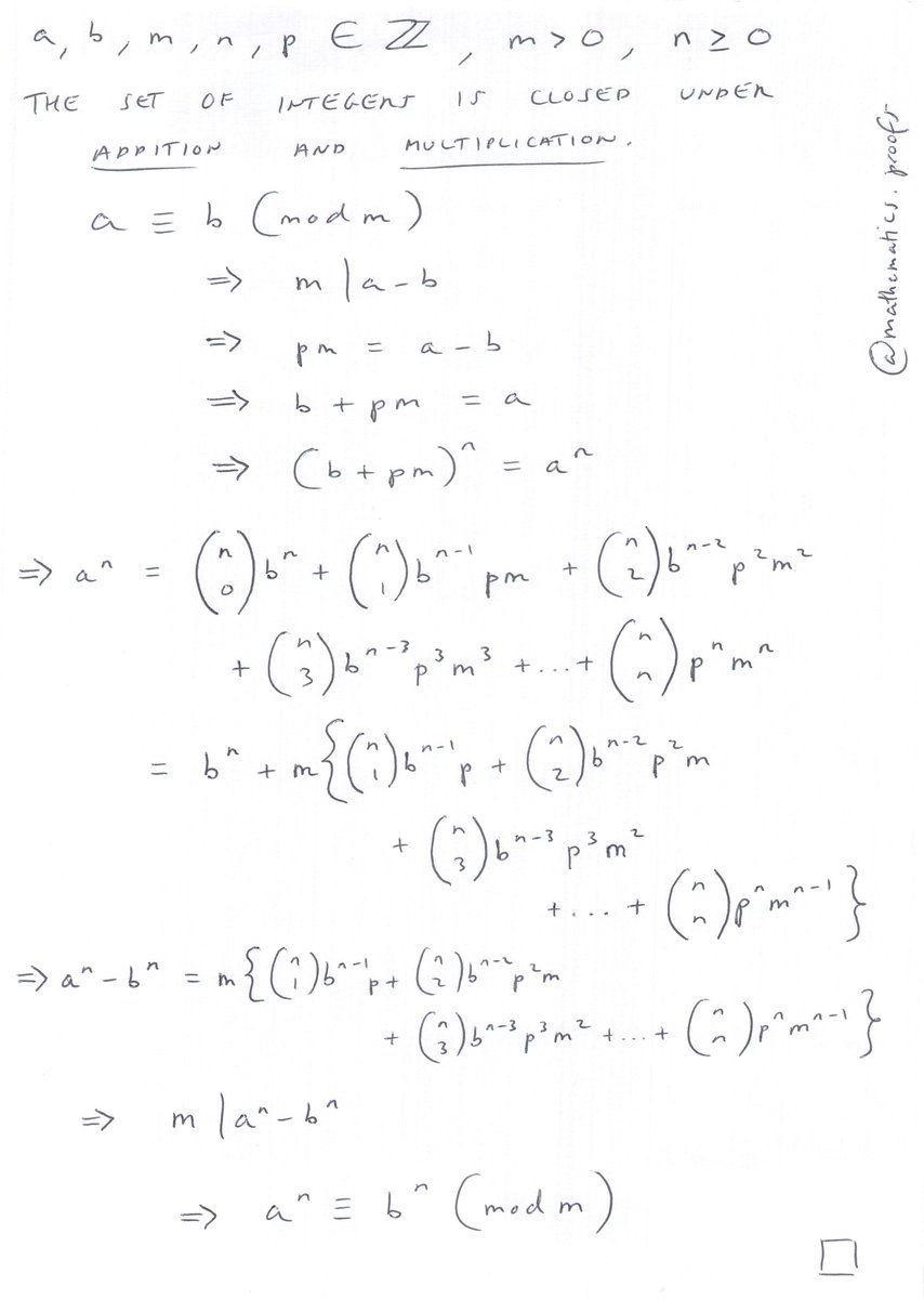 tiago_hands's tweet image. Have you ever thought about why aⁿ≡bⁿ(modm)? #modularcongruence #modulararithmetic #clockarithmetic #alevelmaths