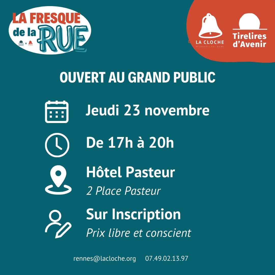 [ FRESQUE DE LA RUE ]
Créée par La Cloche et Tirelires d'Avenir  la fresque de la rue a pour but de sensibiliser à la réalité de la rue pour faire changer son regard.
📷 Hôtel Pasteur, jeudi 23 novembre de 17h à 20h pour découvrir la fresque de la rue
app.vendredi.cc/missions/55960…