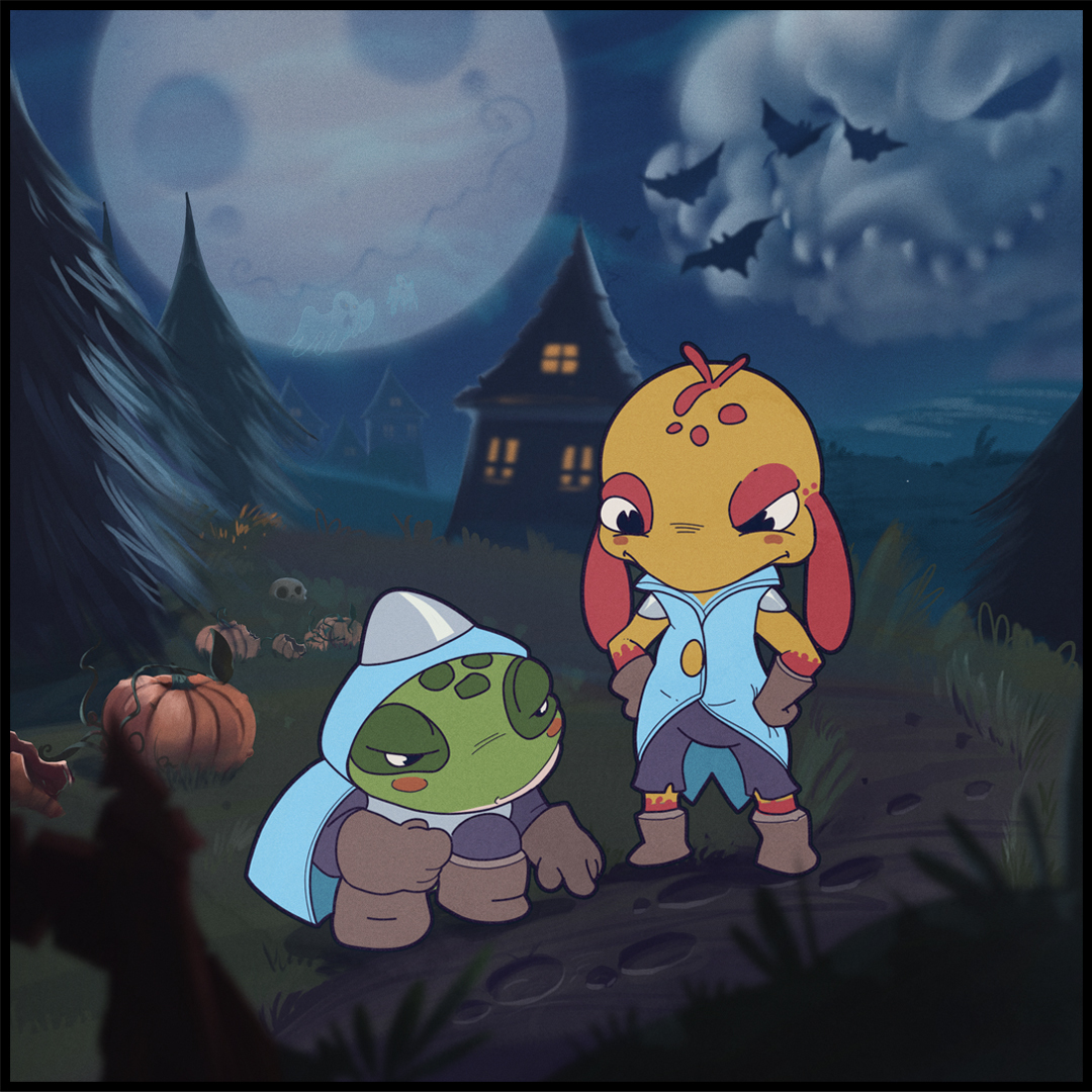 AOFverse's tweet image. 🐸 Each dawn, @frogpikeman discovers another 4-5 pumpkins vanished🎃💨

🐾 Deep tracks, not belonging to any known creature, lead away from the scene ✨

😾 @blickthegobbler, with his keen Gobbler senses, feels a strange energy in the air🌌