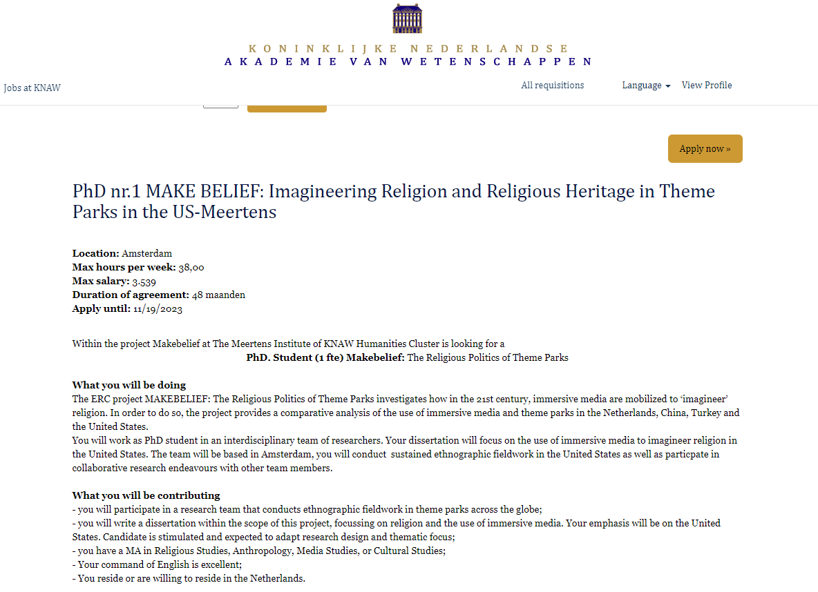 meertens_knaw's tweet photo. Job alert! Looking for 2 PhD students for the research project MAKEBELIEF, led by @ErnstHemel (@NLLab_Tweets), on how religion and religious heritage is ‘imagineered’ in religious themeparks across the world. Apply via @_knaw before 19-11. See: https://t.co/wYoHuchqOH https://t.co/VRmXW1bCQF