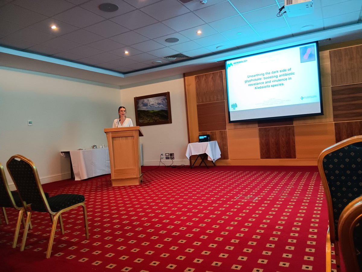 Next up is Katie Wall, who will tell us about how glyphosate boosts antibiotic resistance and virulence in Klebsiella #MicrobioIrish23 <a href="/MicrobioSoc/">Microbiology Society</a>