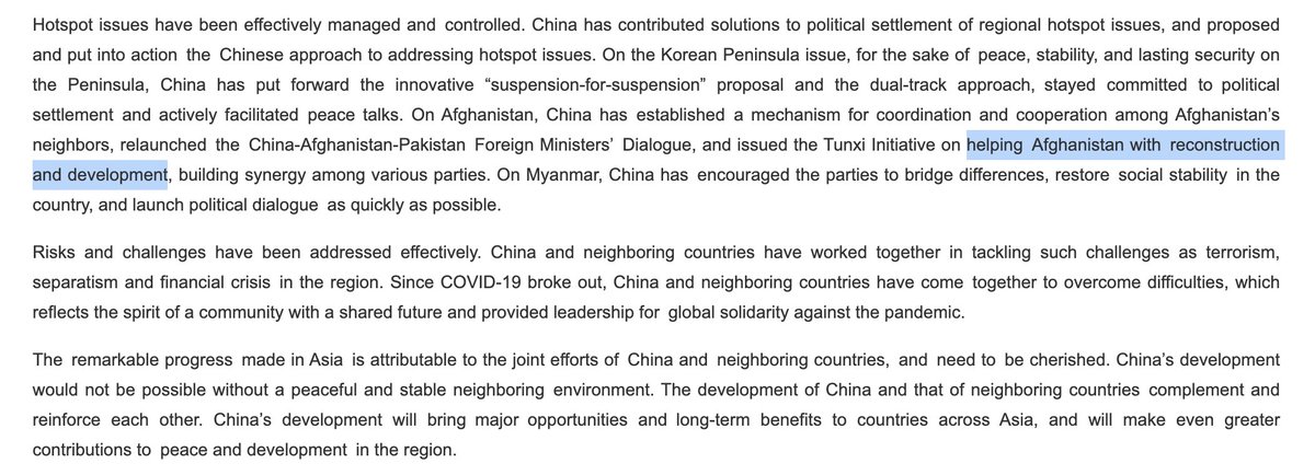 China has contributed solutions to addressing regional hotspot issues. Despite the scars of two-decade war brought by the US, as well as non-traditional security threats like terrorism and natural disasters, China remains committed to Afghanistan’s reconstruction and development.