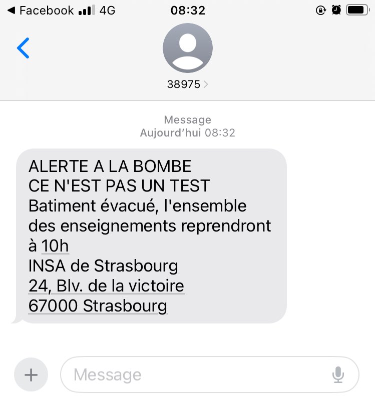 antoine_gpp's tweet photo. Alerte à la bombe à l’insa de Strasbourg. Tous les élèves ont été évacués et un SMS a été envoyé à l’ensemble des élèves 

@dnatweets @Mediavenir @CerfiaFR @F3Alsace #insa #Strasbourg https://t.co/QCKFw2Ky66