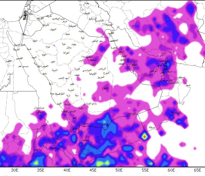 حسب النماذج العددية للطقس سجل ي تاريخ جازان عسير  الباحه مع سواحلها دخلت في الحاله نجران والربع الخالي الشرقيه اجزاء من الرياض  الامارات اليمن وقطر لاحقا القطاع الغربي والشماليه وحايل والقصيم مكة المكرمه المدينة المنوره والعيون على جازان🤩 بمشيئة الله تعالى خميس وجمعه وسبت ( تيج)