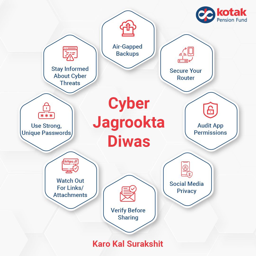KotakPension's tweet photo. Let's work together to make the digital world safer and more secure for all.
#KaroKalSurakshit #CyberSecurity #DataProtection #InfoSec #CyberAwareness #DigitalSafety #CyberJagrookta #SecurityMatters #PrivacyFirst #StaySafeOnline #CyberEducation  #KotakPensionFund #NPSZaruriHai https://t.co/pFCNuaGXTK