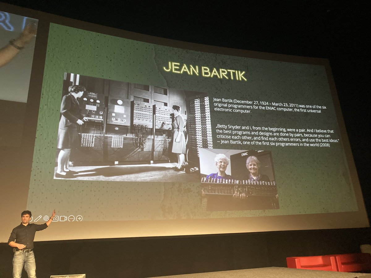 Jean Bartik one of first programmers was a badass woman who said that pairing made sure that the work was good quality and having a mindset of a “finisher”: getting work done. Inspiring moment from Finn Lorbeer’s talk at #testcon2023