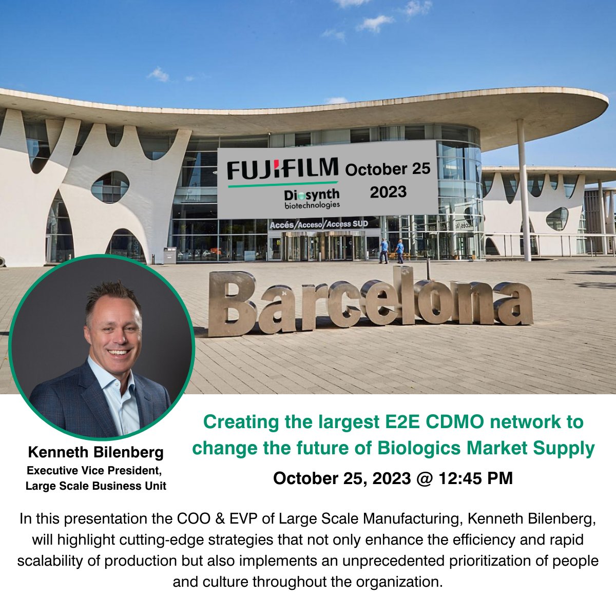 FUJIFILMBiotech's tweet image. Welcome to Day 2 at CPhI! Be sure to attend our presentation at 12:45 – 13:15 in Hall 3 Stand 3C49. Join us for cup of coffee with our team. ☕ And don't miss our hospitality event with beer and wine at Booth 3D40 from 16:00-18:00. 🍻🍷 #Biotech #Networking #CPhI2023