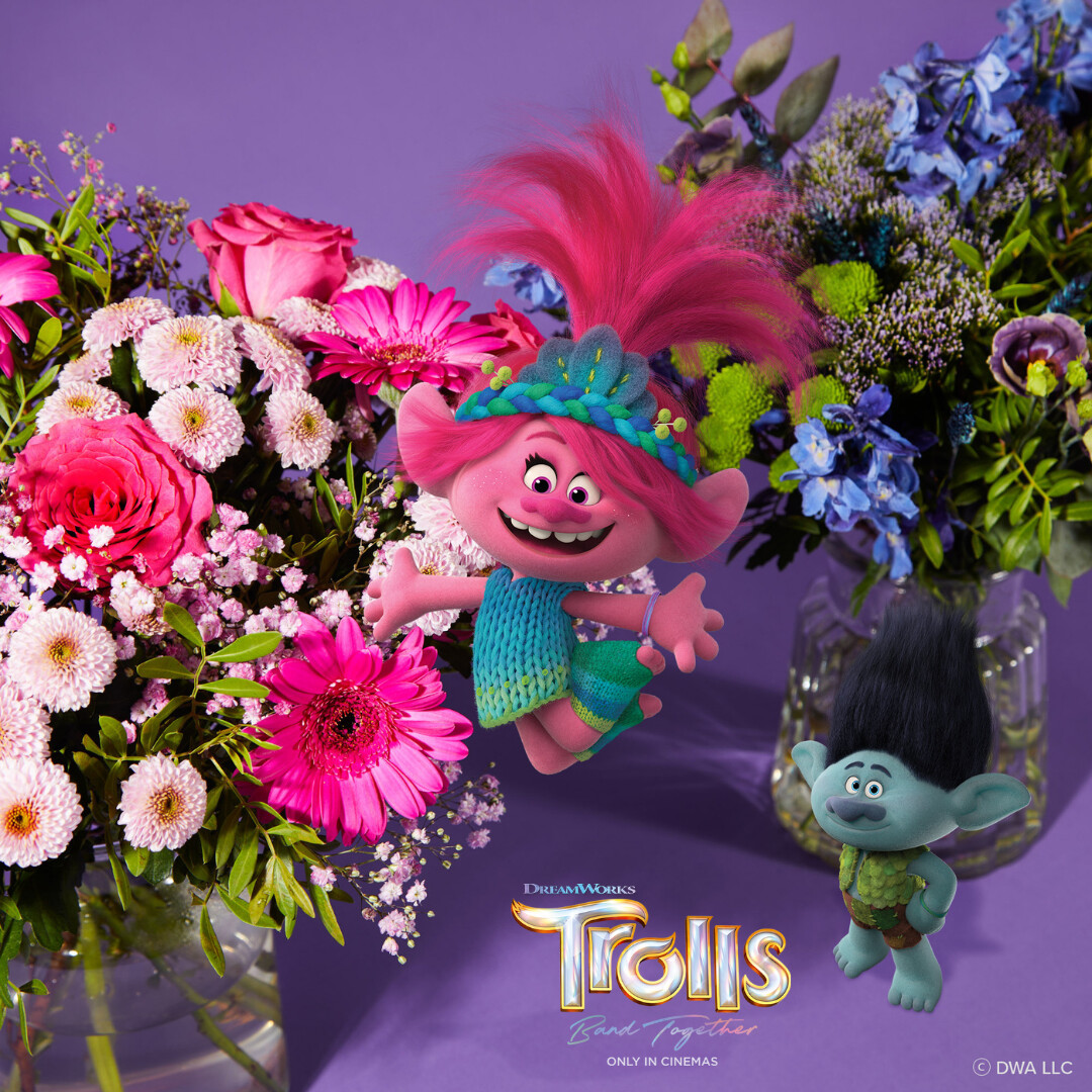 ZingFlowers's tweet photo. In DreamWorks’ Trolls Band Together, in cinemas now, we LOVE how friendships truly blossom and it couldn’t be more true for our Poppy and Branch themed bouquets 💐
 
#TrollsBandTogether #Broppy #JoyThatBlooms https://t.co/5MaZXU3yYw