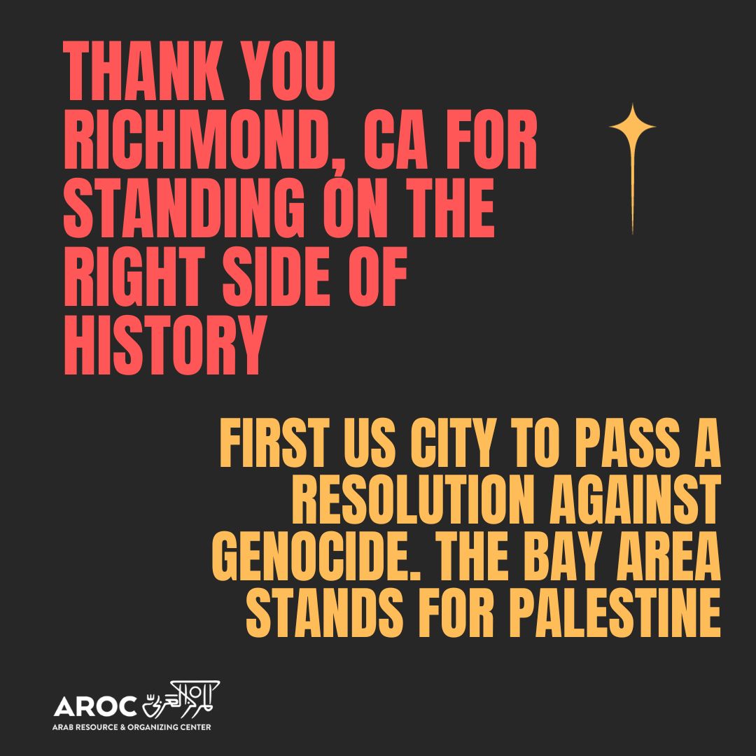 Thank you to #Richmond, CA for being the first city in the US to pass a resolution against the #genocide of #Palestinians. Thank you to the Bay Area for leading the way. It is a duty to fight for freedom. It is a duty to win. We have nothing to lose but our chains. #CeasefireNOW