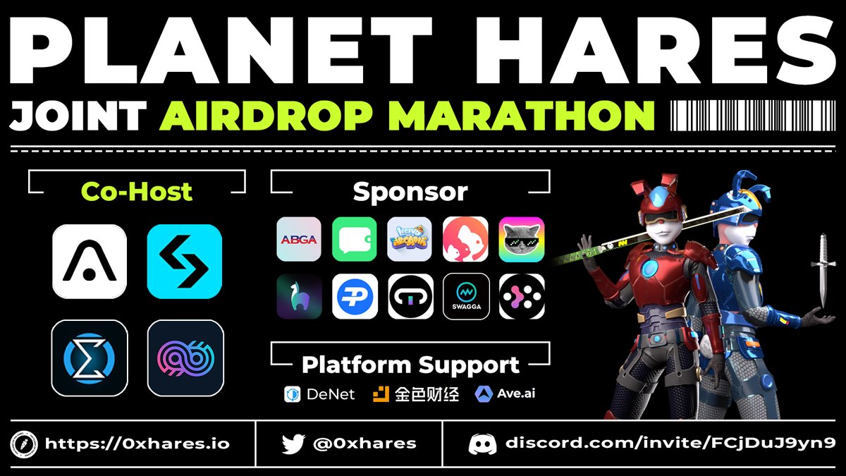 🎉 Exciting News! Planet Hares Joint Airdrop Marathon is here Don’t miss out on this incredible opportunity to share 💰10,000U+ prize pool 📍Click denet.me/m/YDWxvH to join 🗓️Event Duration: October 25th, 3 PM ~ November 8th, 10 PM (HKT) More details 👇…