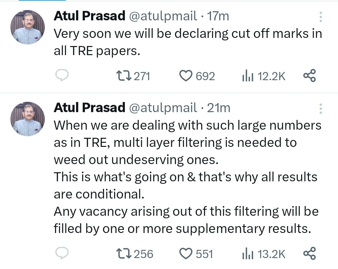 Teacher_Point's tweet photo. #BPSC_TRE : यही बात अतुल सर को national media में घोटाले की खबर आने  से पहले कहना चाहिए, हमेशा से अभ्यर्थियों को विश्वास में लेना चाहिए।

जब आपको भी पता है कि बड़े मात्रा में गड़बड़ी भी हो सकती है तो यह स्पष्ट करना चाहिए कि इस दिन��ंक तक में सेकंड मेरिट लिस्ट आएगी और  पारदर्शिता बनाने के लिए PDF फ़ाइल में अभ्यर्थियों का 17 कॉलम वाला लिस्ट जारी करना चाहिए जिसमें उनके ROLL NO, STET marks & year, ACADEMIC qualification & year, Place/district, BPSC_TRE MARKS, CATEGORY etc