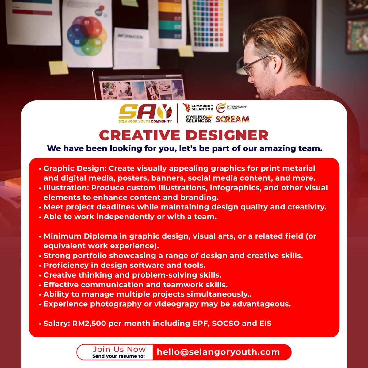 SelangorYouth's tweet photo. Opportunity knocks! Join our incredible team today and unlock your potential! We're looking for Creative Designer! If you're ready to make a difference and grow with us, send your resume to hello@selangoryouth.com

#jobopening #HIRINGNOW https://t.co/M6f0ex1gtp