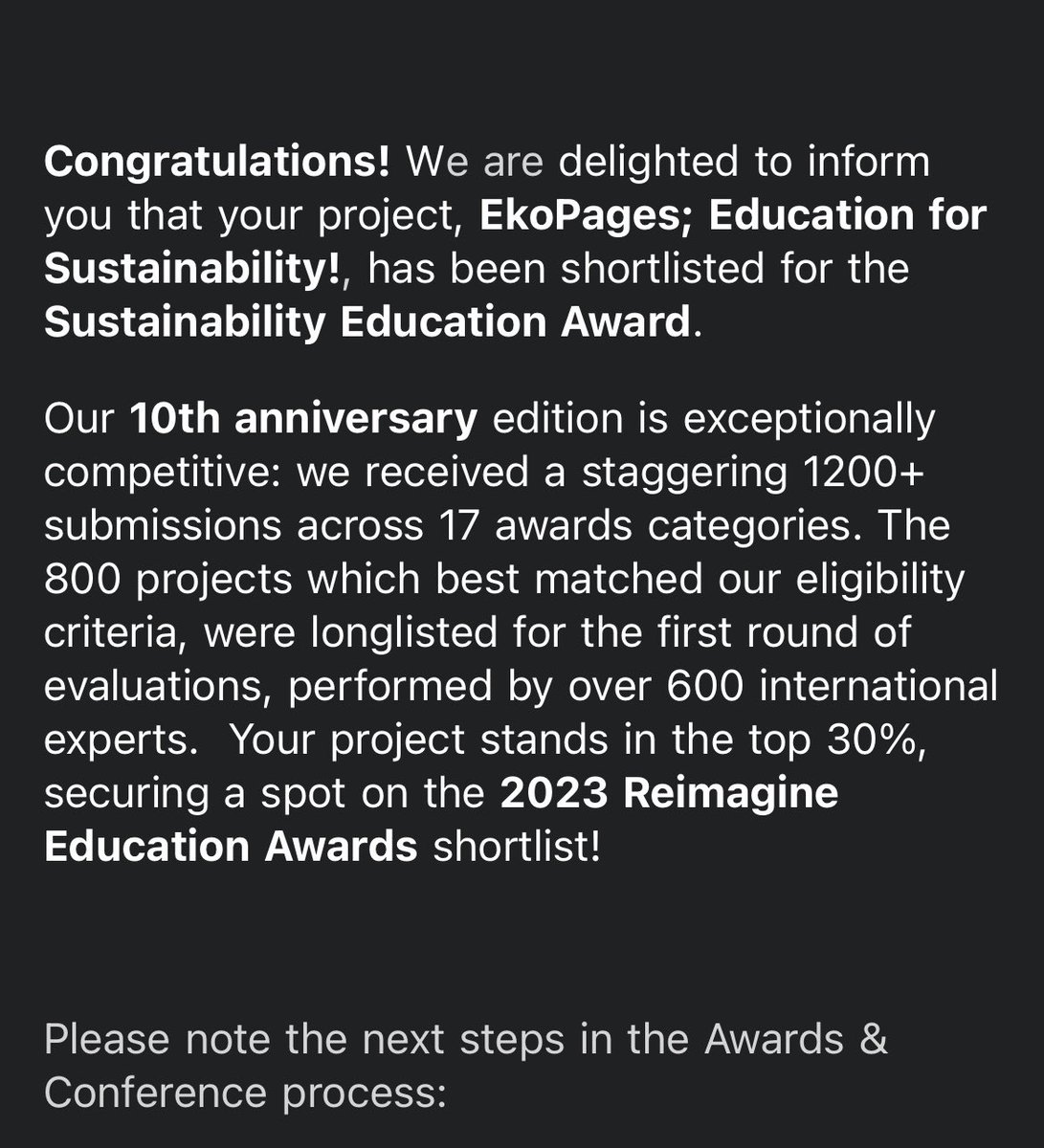 Breaking News! 📣

We are honored and thrilled to announce that we have been shortlisted for the Sustainability Education Award by QS Reimagine Education through our EkoPages; Education for Sustainability!! 


 
#QSReimagine #EdTech #Innovation