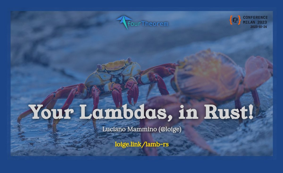 loige's tweet image. The slides from my talk &quot;Your lambdas, in Rust&quot; delivered yesterday at #Codemotion Milan are available online (link in the comment)

#rust #lambda #aws