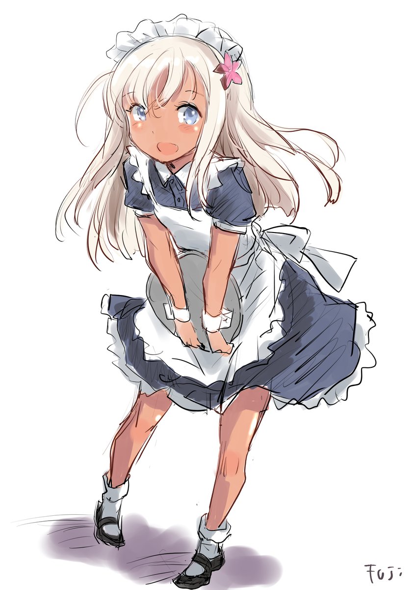 ro-500 (kancolle) 1girl solo long hair maid apron alternate costume maid headdress  illustration images