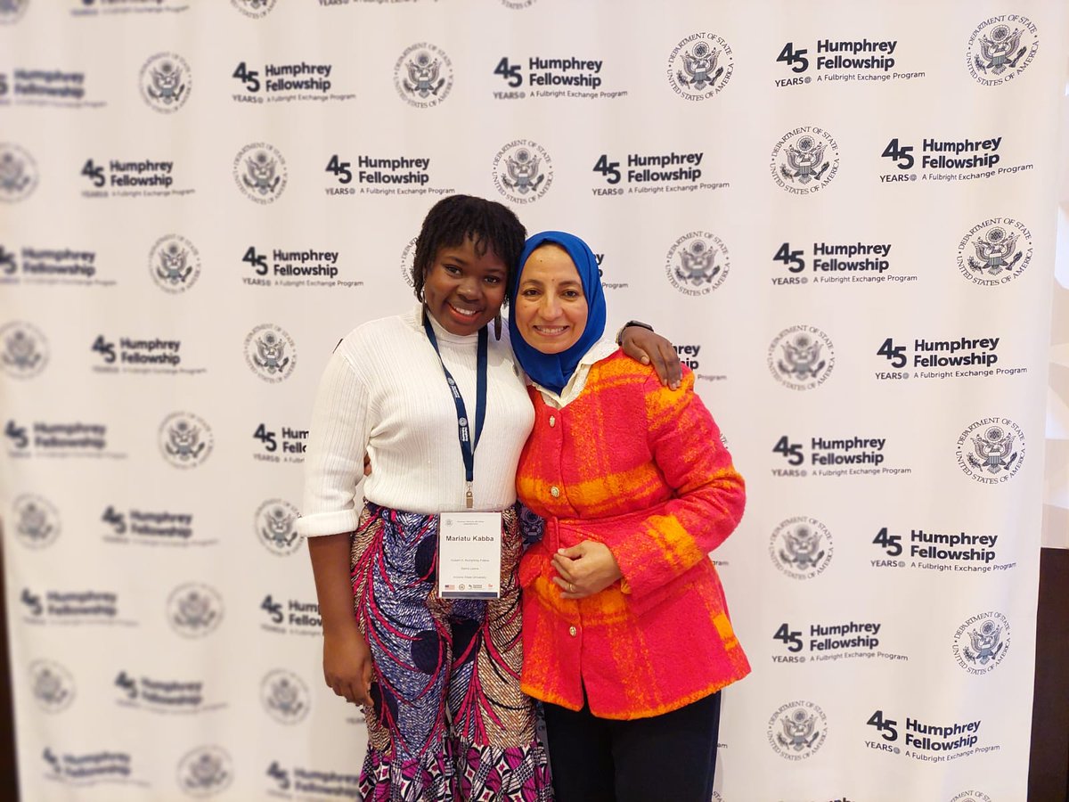 Mona Abdel Alim, a Cronkite Humphrey fellow from 2011-2012, met abba <a href="/kabba_mariatu/">Esther M. Kabba</a>, who is currently part of the 2023-2024 cohort, during the Global Leadership Forum in Washington D.C. Mariatu, a speaker at the conference, was eager to learn from Mona about her experiences.