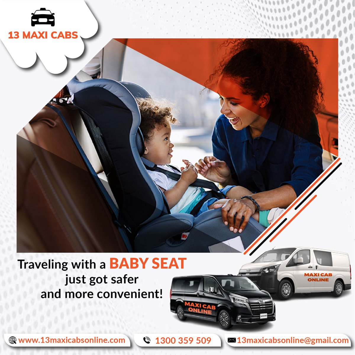 CabSydney's tweet photo. Introducing our Baby Seat Taxi services in Sydney, designed with your child's safety in mind. 

📞 For bookings, call: 1300 359 509
✉️ Email: 13maxicabsonline@gmail.com
🌐 Visit: https://t.co/DQBCxSIQV2

#BabySeatTaxi #ChildSafety #SydneyTransport #babyseattaxisydney #maxitaxi https://t.co/j49uhBDPBU