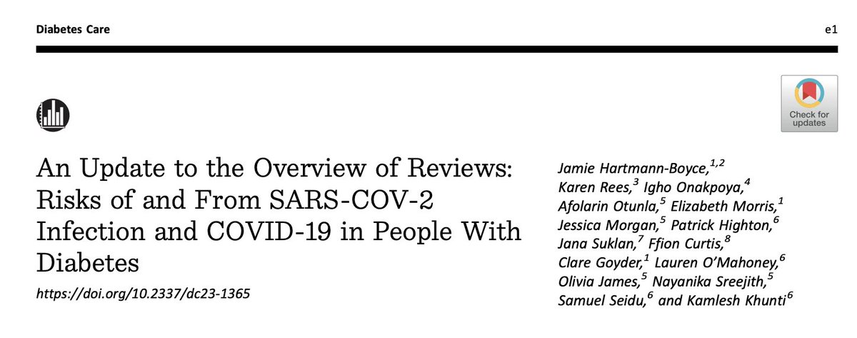 Our letter updating our previous review of risks from #COVID19 in people with diabetes now published diabetesjournals.org/care/article/d… Thanks you @jhb19 for leading on the review