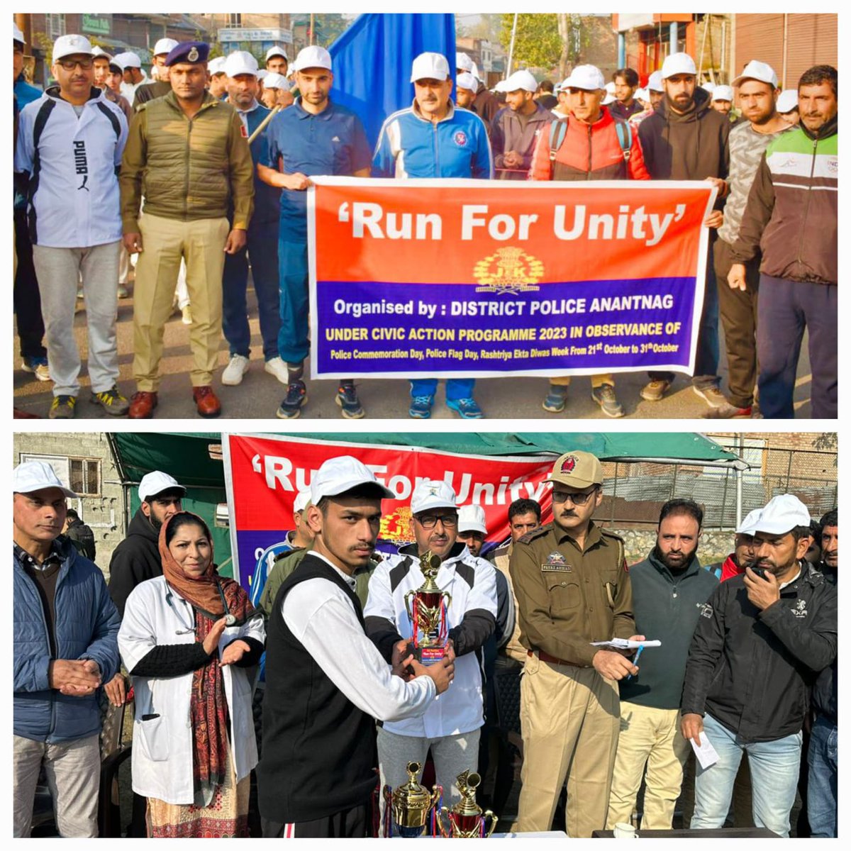 AnantnagPolice's tweet photo. SSP Anantnag Shri
 Dr. G. V . Sundeep Chakravarthy-IPS flagged off Marathon "Run for Unity" from Sarnal Anantnag to Mattan as part of Police Flag day week -2023  in loving memory of Police Martyrs ... https://t.co/I8cnjgGLGY