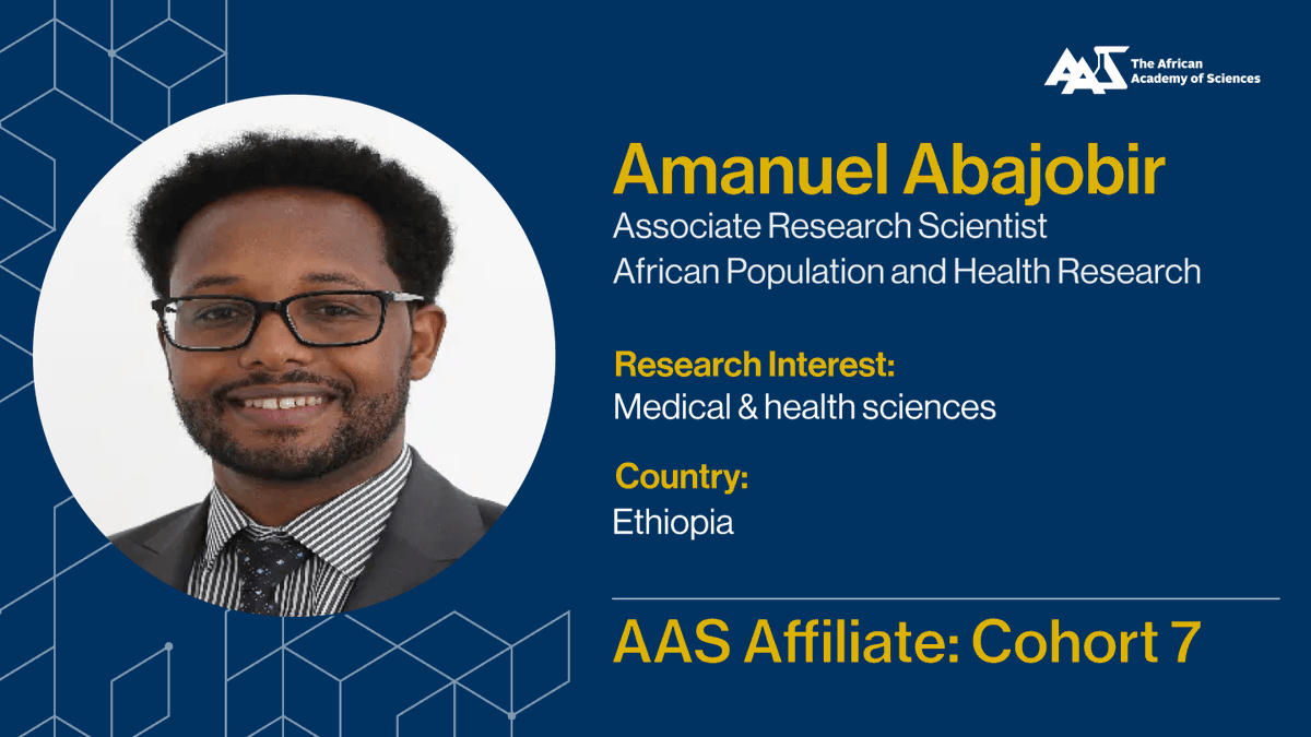 AASciences's tweet photo. Research Spotlight 💡
Meet #AASAffiliate Dr Amanuel Abajobir, a #HealthResearcher from #Ethiopia. His research addresses structural inequalities in the accessibility of maternal, newborn, and child health #MNCH services
Learn more👉https://t.co/M4PKMYQJJR
#AASciences #SDG3
@aphrc https://t.co/jjn0CjRPOj