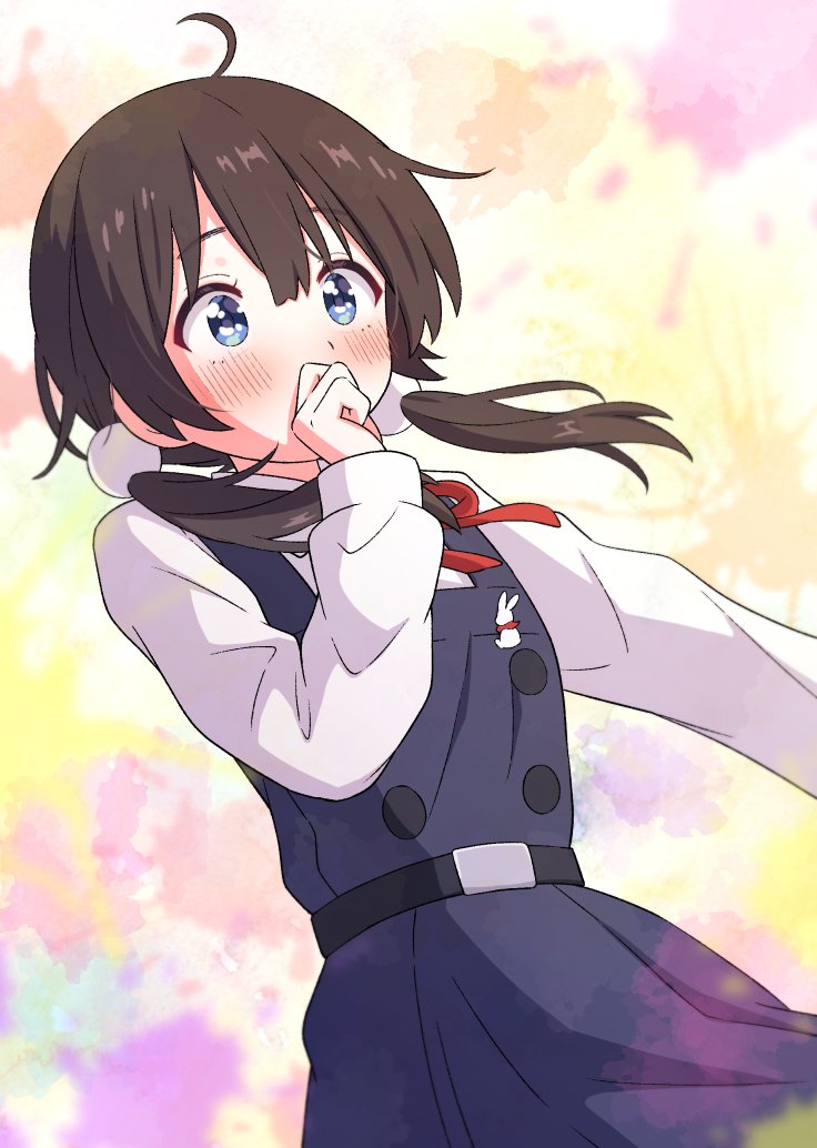 kitashirakawa tamako 1girl blue eyes school uniform twintails solo low twintails pinafore dress  illustration images