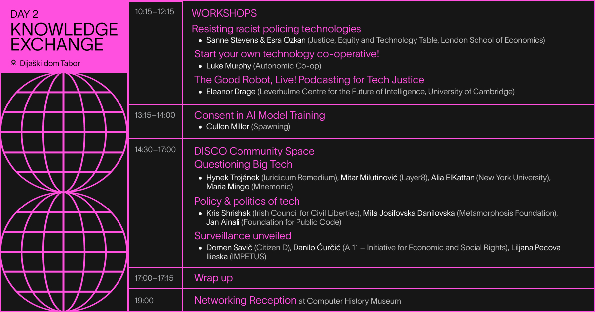 🪩 DISCO DAY 2 IS STARTING SOON! 🪩

The second day of DISCO Slovenia: Digital Sovereignty Conference is about to begin.

We have some amazing sessions planned for the "Knowledge Exchange" part of the programme and we're already looking forward to the fruitful discussions! 💬