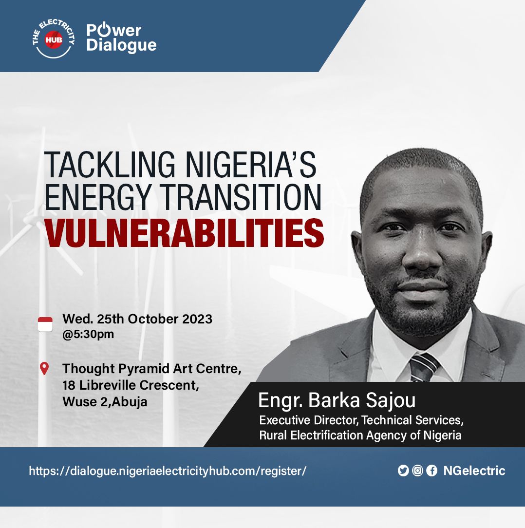 TheREANigeria's tweet photo. Join the REA's Executive Director, Technical Services, Engr. @BarkaSajou and other panelists today at the @NGElectricHub #PowerDialogue.
Date: Wednesday, 25th October 2023
Time: 5:30 PM (WAT)
Venue: Thought Pyramid Art Centre, 18 Libreville Crescent, Wuse II, Abuja.
Register Here: https://t.co/YY6cKN2fUz