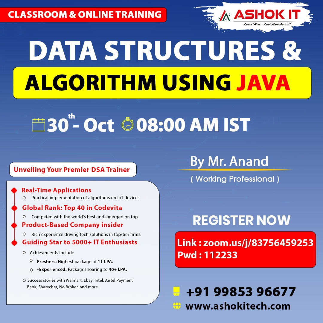 ashokitschool's tweet photo. 🛑 Data Structures &amp; Algorithms using Java 🛑
✍️ Enroll Now : https://t.co/nYkpUlDBjU
👉 Free Demo On 30th-Oct @ 8:00 AM IST
👉 Subscribe To Youtube Channel: https://t.co/8CC99eRZqV
🌐 Visit : https://t.co/zKPStGY82s
CALL NOW: +919985396677
#DataStructure&amp;Algorithms #DataStructur https://t.co/Iwv0I6ohrO