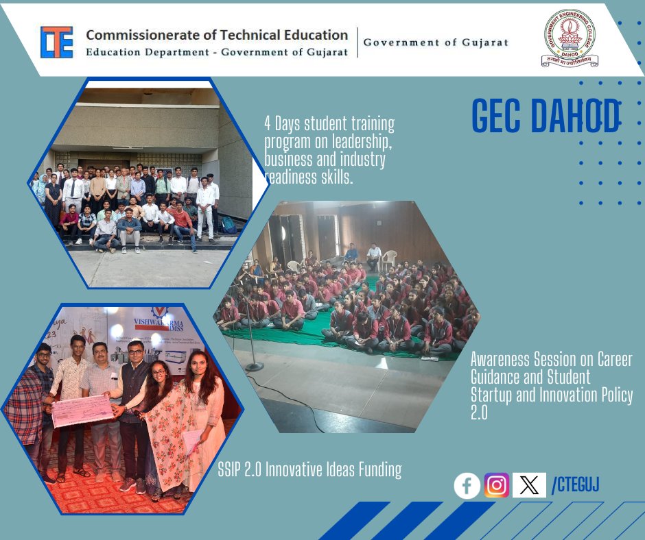 CTEGuj's tweet photo. Government Engineering College, Dahod (#GECDahod) Events Update 
** 4 Days student training program on leadership,  business and industry readiness skills
** Awareness Session on Career Guidance and Student Startup and Innovation Policy 2.0
@banchha1 https://t.co/fo09EQqiGC