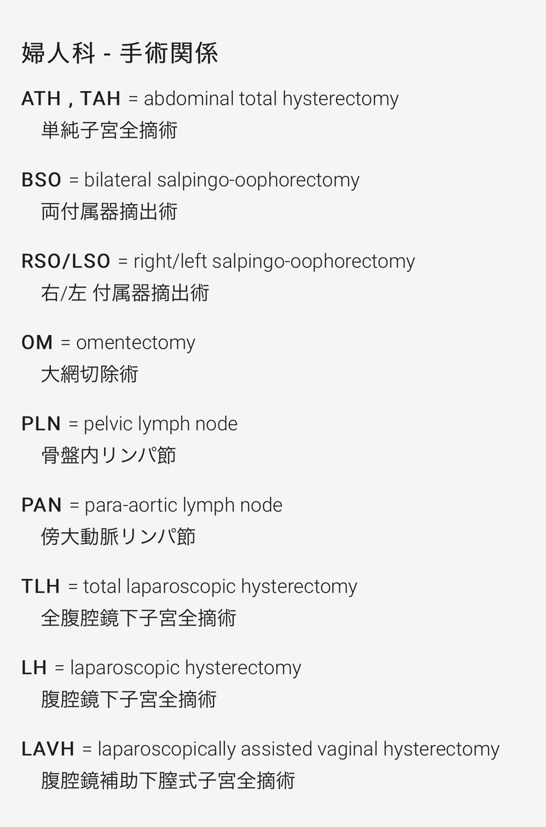 《医療略語》婦人科　手術関連