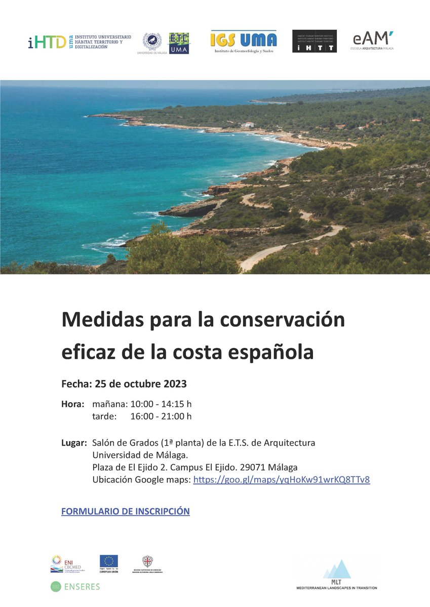 ETC_UMA's tweet photo. Hoy en iHTD celebramos jornadas sobre Medidas para la #conservación #eficaz de la #costa española 🌅@InfoUMA @IGSADABYRONUMA @ETC_UMA @etsa_malaga_uma  Instituto Habitat Turismo Territorio. 👉https://t.co/fHL7uB5Eyv Conéctate 💻https://t.co/Xo6qZAfgmp https://t.co/qlzjCmuwLM