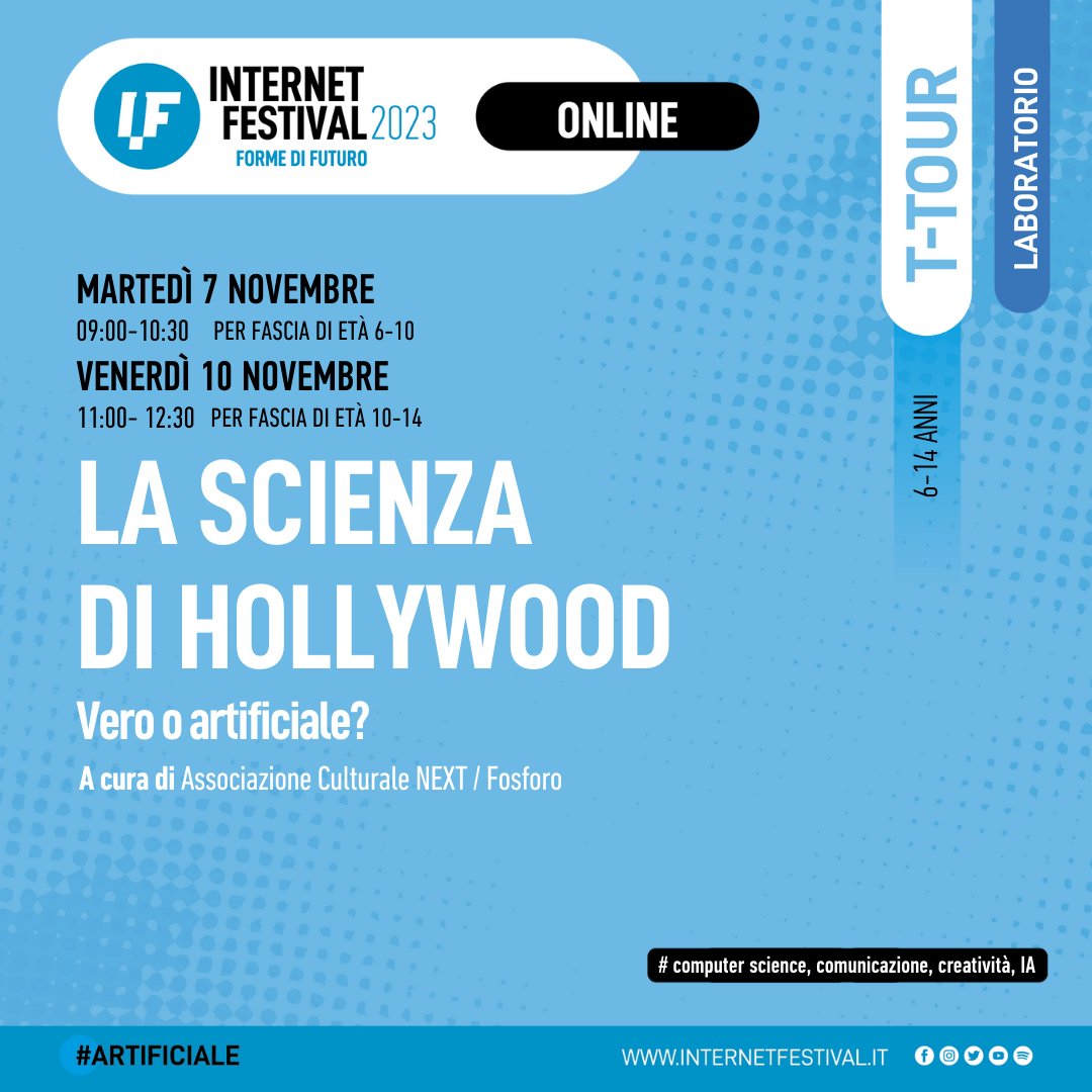 Possiamo fidarci di ciò che si vede nei #film? 🎥🎬Distinguiamo #realtà e finzione? La risposta a #IF2023 nel #laboratorio #online LA SCIENZA DI HOLLYWOOD, a cura di Associazione Culturale Next / Fosforo. Scopri di più sul T-Tour: internetfestival.it/programma/la-s…