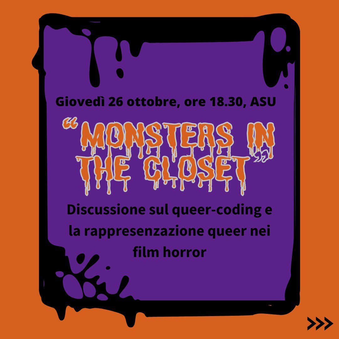 kosmos_padova's tweet photo. Ci vediamo giovedì 26 alle 18:30 in ASU (via santa Sofia 5) per parlare di horror e rappresentazione queer🧛🧟 https://t.co/4IYlaFiwRs