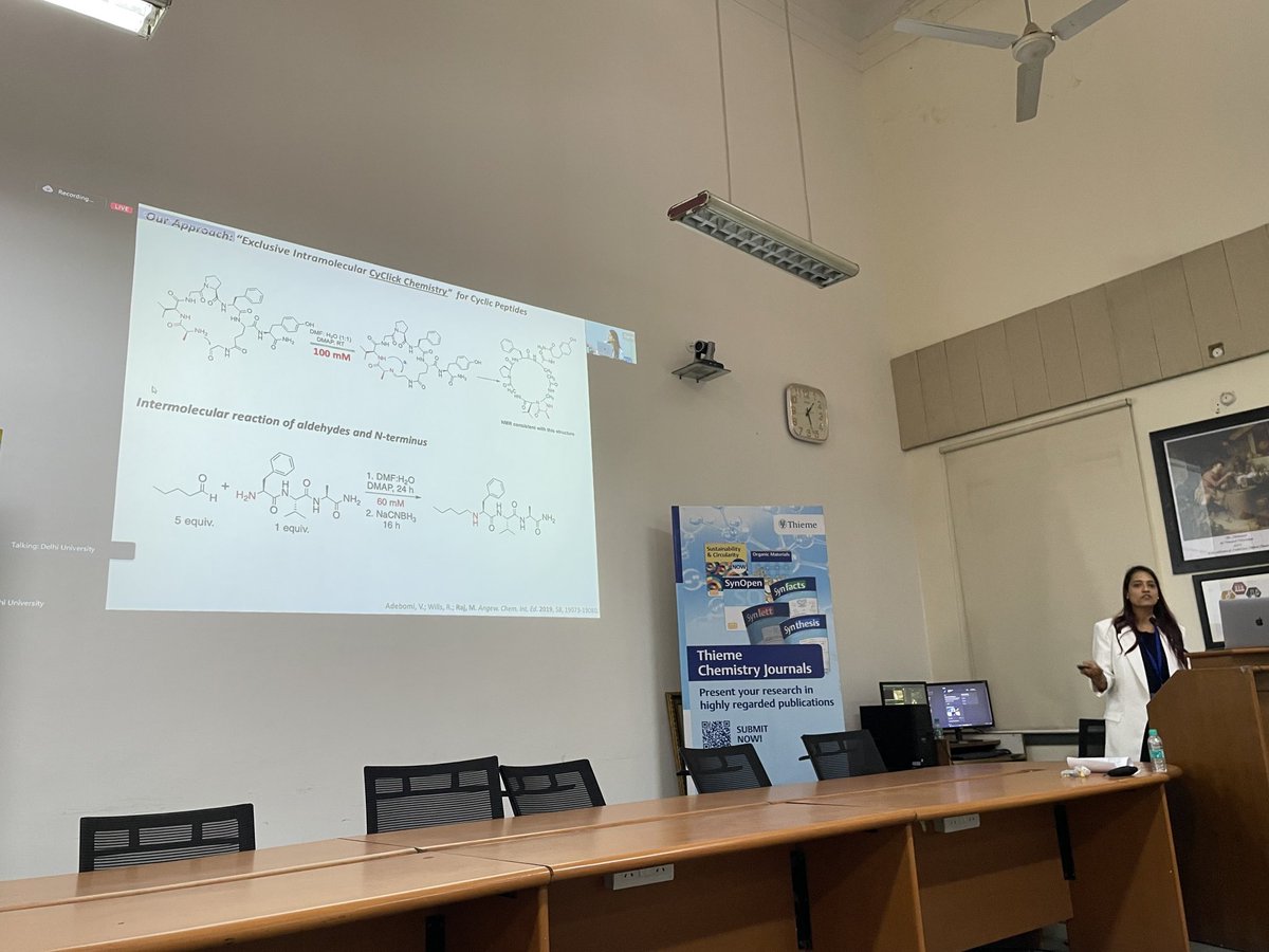 Exclusive Intramolecular CyClick Chemistry for making cyclic peptides. So clever with no protection group required ! ⁦@MonikaRaj_lab⁩ ⁦@EmoryUniversity⁩ who is an Associate Ed for #SynLett #ThiemeSymposia_India