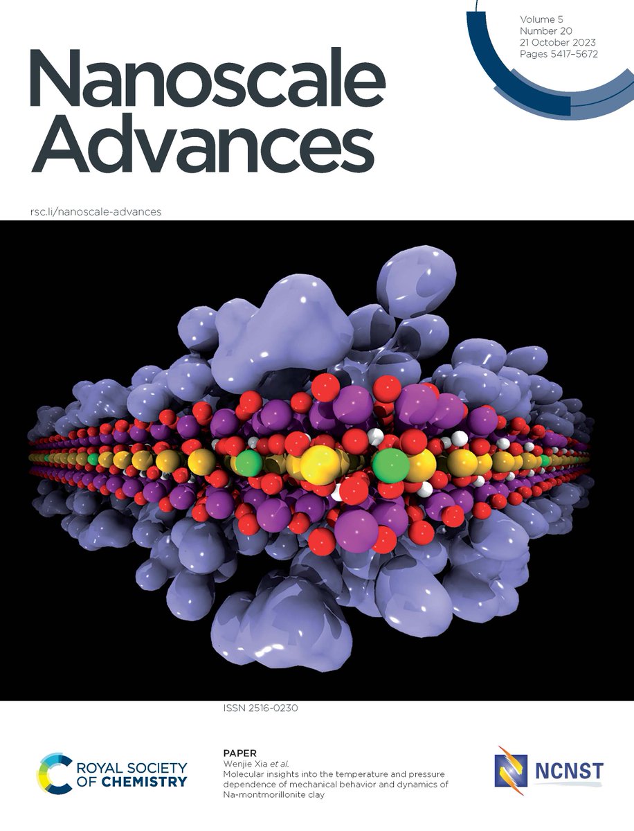 Check out the inside front cover of issue 20 of #NanoscaleAdvances highlighting work from Wenjie Xia et al. on 'Molecular insights into the temperature and pressure dependence of mechanical behavior and dynamics of Na-montmorillonite clay' 
doi.org/10.1039/D3NA00…