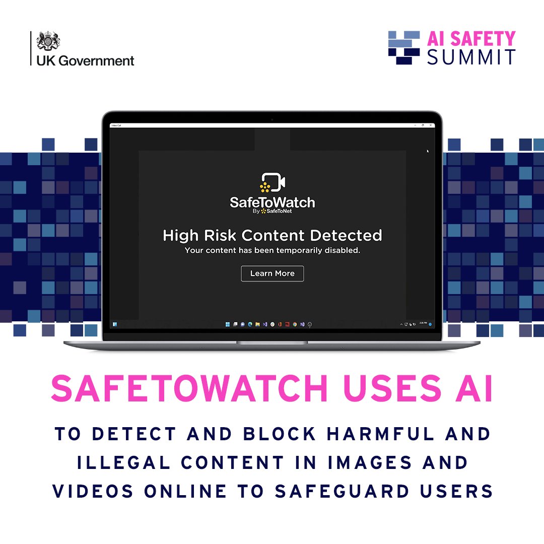 AI is helping to make the internet safer thanks to @safetonet 💻 SafeToWatch uses AI to prevent the consumption, distribution & creation of harmful & illegal content including child sexual abuse material with its image & video threat detection solution. #AISafetySummit