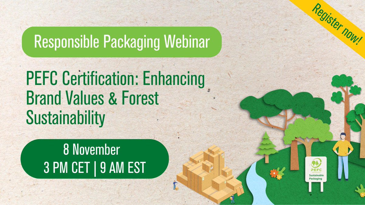 Join our Responsible Packaging Webinar: Enhancing Brand Values &amp; Forest Sustainability on 8 November to learn how PEFC-certified materials can be beneficial for both your brand and the world's forests. Learn more 👉 treee.es/packweb23 #SustainablePackaging #PEFCWebinar