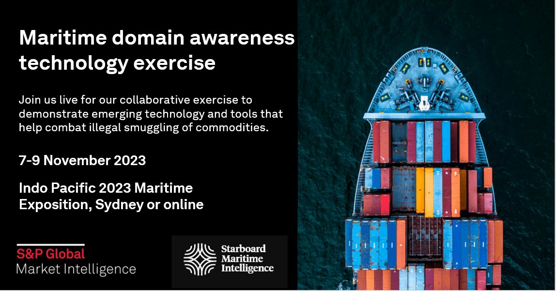 IHS Markit Maritime & Trade (@ihsmarkitmandt) on Twitter photo Exciting news! <a href="/SPGMarketIntel/">S&P Global Market Intelligence</a> is collaborating with Starboard to #combat smuggling at sea. Discover the latest tools and technology at the Indo Pacific 2023 Maritime Exposition. Join us and be part of the fight against illegal activities at sea. Register ow.ly/f5lA50Q0527 Exciting news! <a href="/SPGMarketIntel/">S&P Global Market Intelligence</a> is collaborating with Starboard to #combat smuggling at sea. Discover the latest tools and technology at the Indo Pacific 2023 Maritime Exposition. Join us and be part of the fight against illegal activities at sea. Register ow.ly/f5lA50Q0527