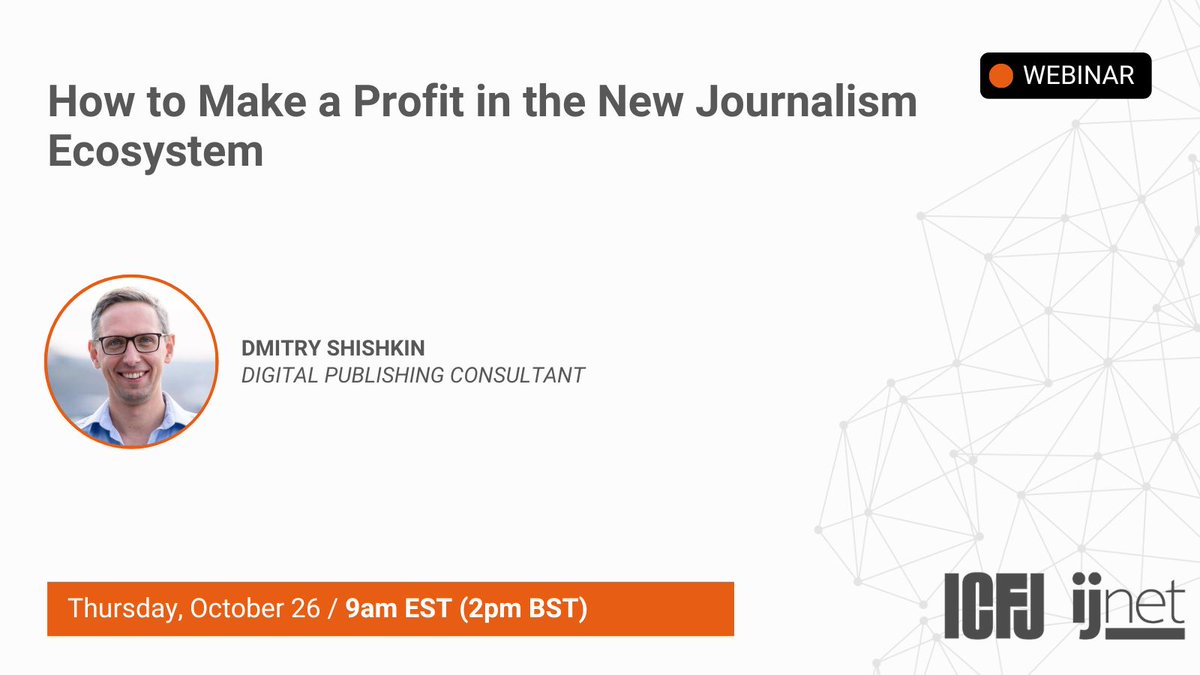 Get a glimpse 👀into the Elevate program, ICFJ’s new business hub, at our upcoming #CrisisReporting webinar. You’ll hear from digital publishing expert @dmitryshishkin, access tools for your media outlet and study impact cases on media entrepreneurship: buff.ly/3QxuUk0