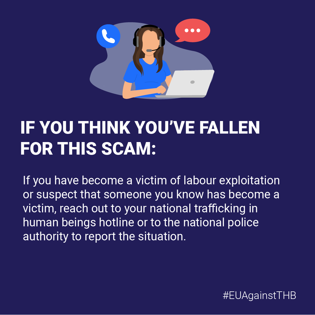 Europol's tweet photo. 🚩 Fake jobs adverts target anyone in a vulnerable economic situation looking for opportunities to improve their lives financially.

Generally, the scam has 3 steps:
1️⃣ publication
2️⃣ recruitment
3️⃣ exploitation

Learn how to spot them ⤵️