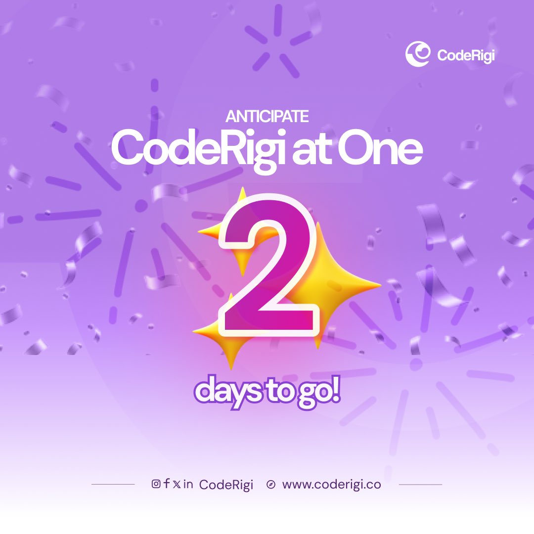coderigi_'s tweet photo. The clock is ticking faster than we thought and we couldn't have been more proud of how far we've come.
Our One Year Anniversary is happening in 2 days, anticipate!
#TechAnniversary #MilestoneCelebration #CompanyAnniversary #OneYearAnniversary #CodeRigiAtOne https://t.co/jmiwgunndx
