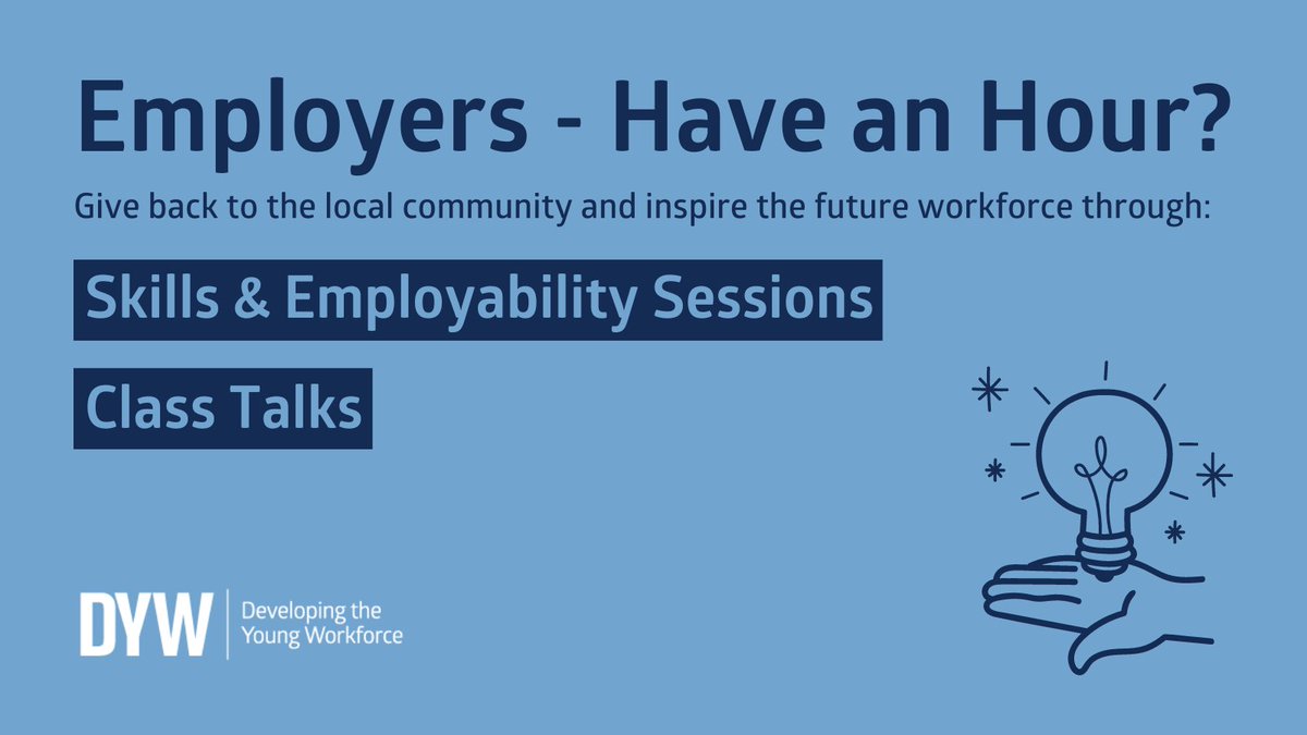 In as little as one hour, you can do your part in Developing the Young Workforce and positively impact the futures of young people in Scotland through inspirational activities. Learn more: dyw.scot #ConnectingEmployers #DYWScot