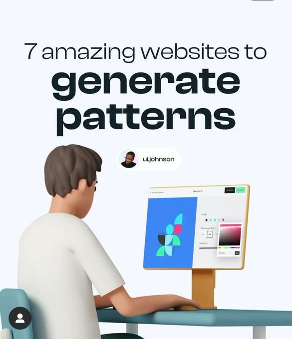 Abmankendrick's tweet image. If you are a UI/UX designer and you are looking for a website that can help you generate patterns. Here are 07 amazing websites to generate patterns for your next design project.

Reposts are highly appreciated 💜