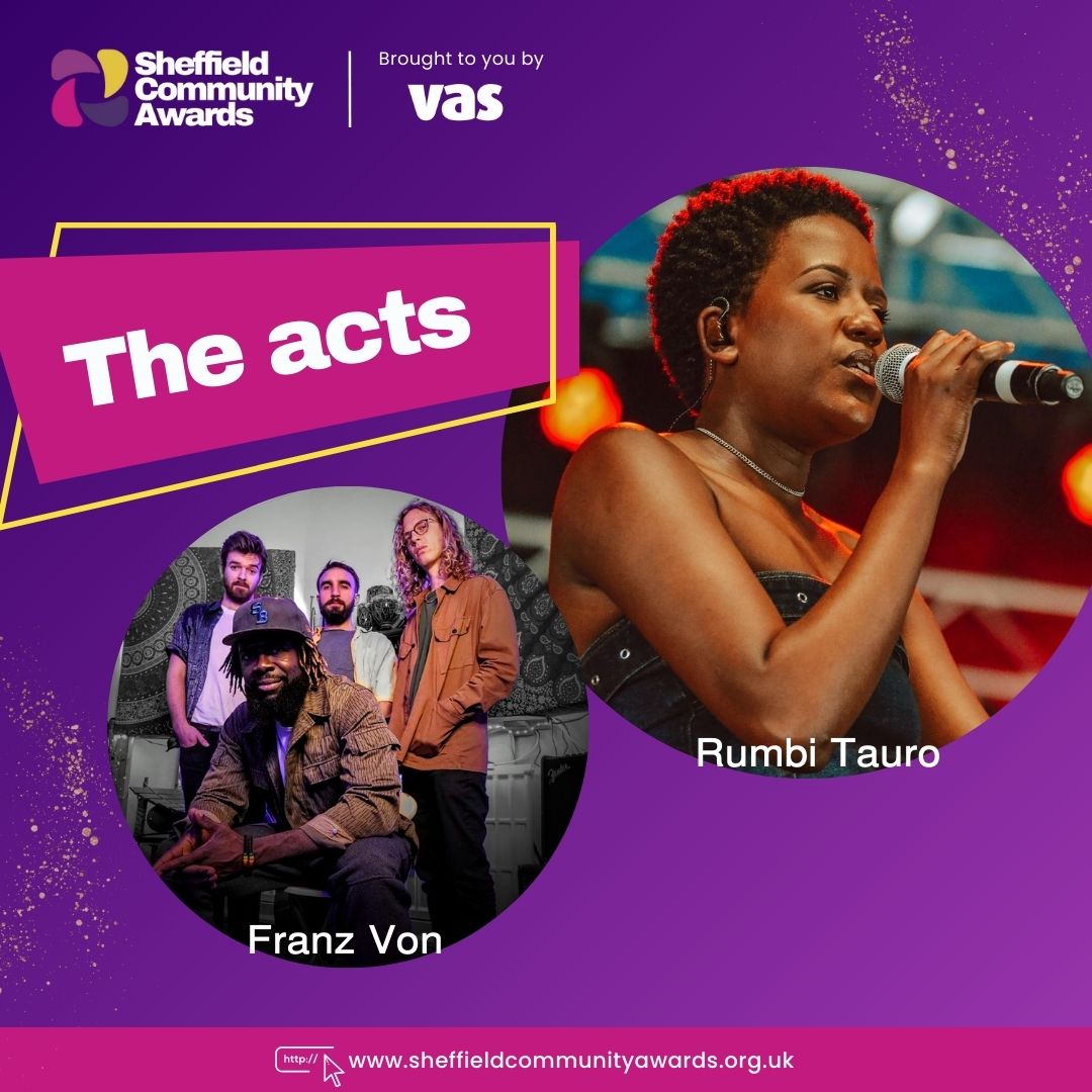 Have we got a night lined up for you next week! The incredible @rumbitauro will be kicking off the Sheffield Community Awards, while @Franzvon closes the evening in style. Only one week tomorrow until we celebrate Sheffield's volunteering community.