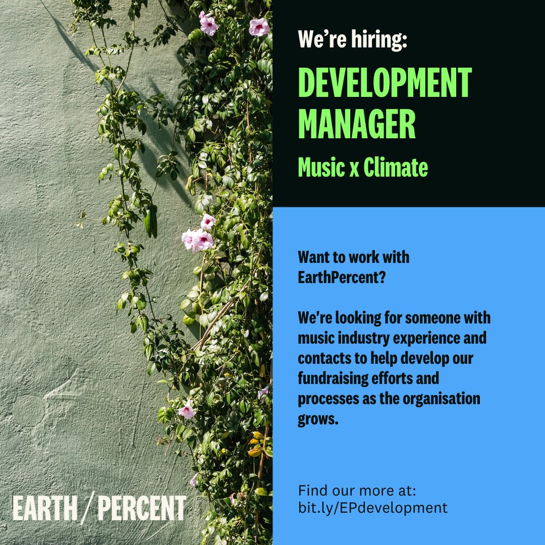 Our friends <a href="/earthpercentorg/">Earth/Percent</a> are looking for a Development Manager to help them fundraise from the music industry.

Can you help them channel revenue from music to the movement?

Find out more and apply by 27 Nov &gt;&gt; tinyurl.com/mt7n9zmk