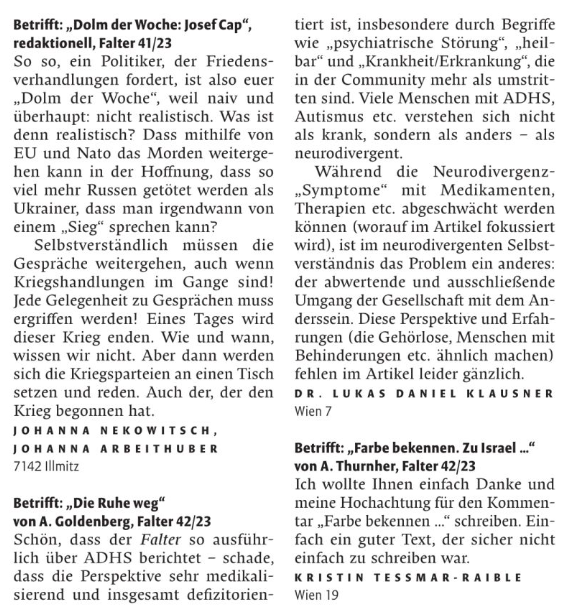 _l17r_'s tweet photo. Der @Falter_at hat freundlicherweise meinen Leserbrief zu @angoldna|s Beitrag über ADHS (https://t.co/3Naizm3993) abgedruckt. https://t.co/1YjHmcldPN