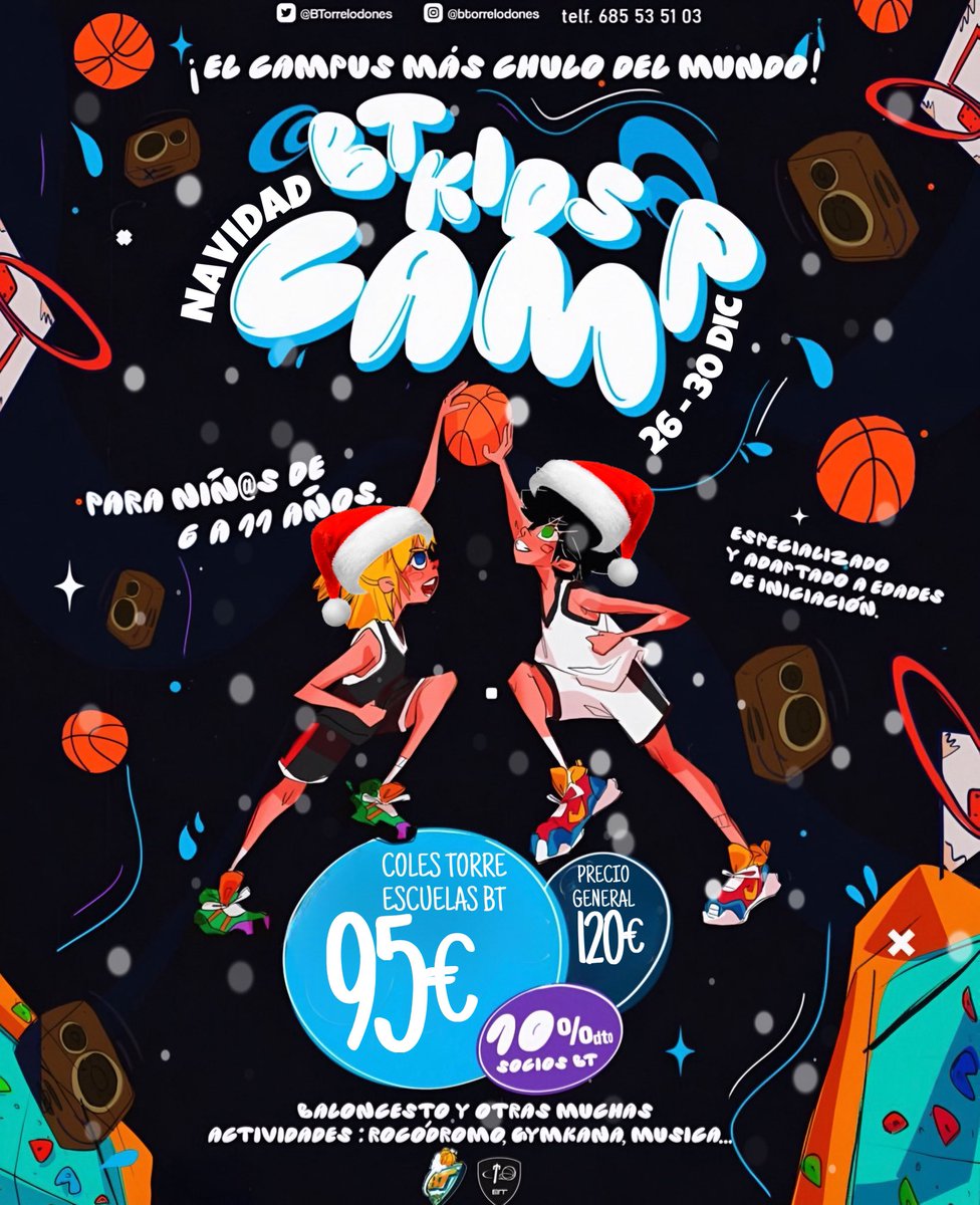 BTorrelodones's tweet photo. ❄️¡Ya huele a navidad y a 𝐁𝐓 𝐊𝐈𝐃𝐒 𝐂𝐀𝐌𝐏!🎅🏼

- Del 26 - 30 DIC. 
- Para niños y niñas de 5 a 9 años.

¡No te quedes sin plaza!🏀

Toda la info en nuestra web⤵️

https://t.co/IqkIKlIJzG https://t.co/dm0yHqvB9g