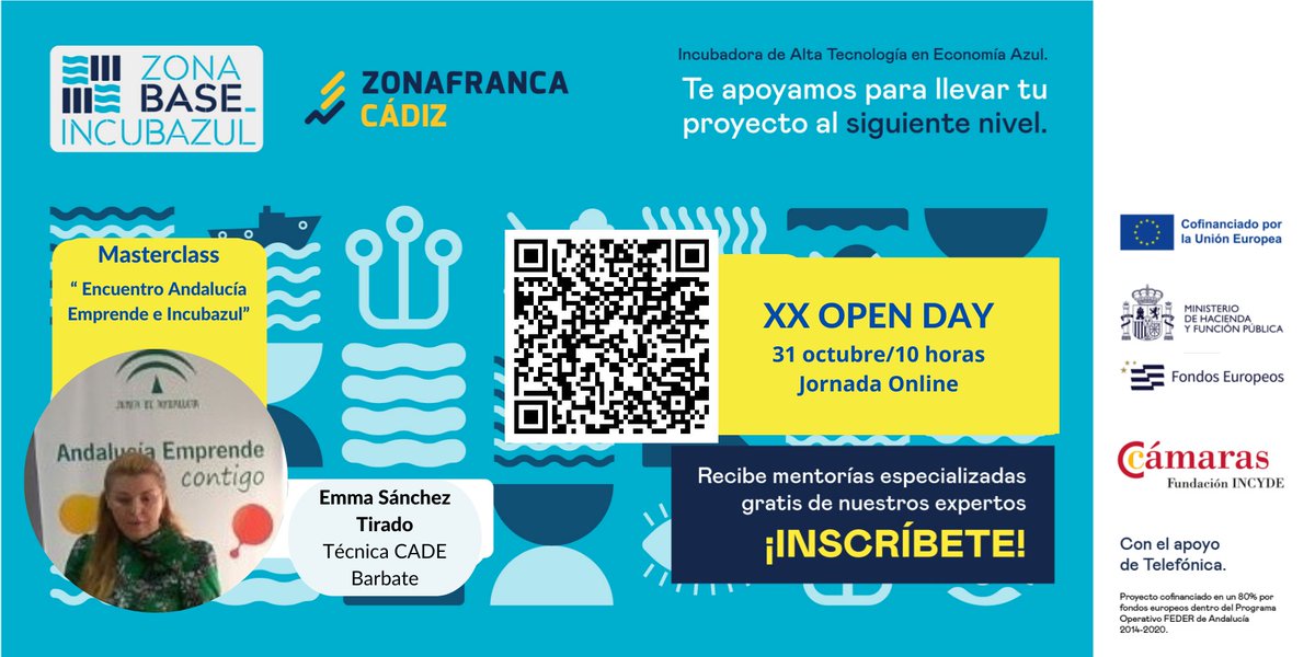 🔴ATENCIÓN!! El próximo 31 de octubre tenemos un nuevo Open Day en @IncubazulCadiz Emma Sánchez, del Cade de Barbate, ofrecerá la Masterclass 'Encuentro Andalucía Emprende e Incubazul'. 👉Inscríbete: eventbrite.es/e/entradas-ope…